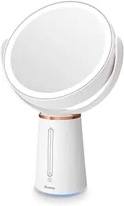 Auxmir Makeup Mirror with Lights, 8.3'' Double-Sided 10X/1X Magnifying Mirror, 2500mAh USB Rechargeable Mirrors with 52 LED Lights and 10 Brightness, 360° Rotating Vanity Mirror for Bedroom, Bathroom