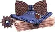 [HAMKVBPR] Men's Bow Tie Adjustable Wooden Men Bow Ties Pattern Handmade Wood Bow Tie Bowtie Neck Bowtie for Wedding with Box for Party, Business