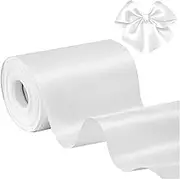 Halloween Decor Wide Ribbon 4 Inch x 22 yd Wedding Car Ribbon Cuttable Thick Double Sided Ribbons for Crafting for Ceremony Bow Wedding Chairs Pageant Sashes White