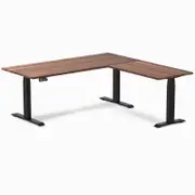 Desky L-Shape Sit to Stand Walnut Hardwood Desk 1800x1750mm Matte Black Height Adjustable Leg