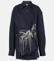 [Dries Van Noten] Dries Van Noten Embellished draped cotton gabardine shirt AU 10 blue
