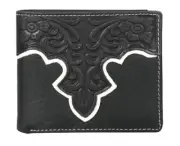 Montana West Tooled Leather Men's Billfold Wallet Black With Gift Box