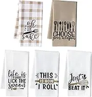 R HORSE 5Pcs Funny Kitchen Dish Towel Set Absorbent Quick Dry Cloth Dish Tea Towels Reusable Bar Hand Dishcloths Decor for Bathroom Kitchen Home Supplies