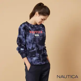 【NAUTICA】女裝微寬鬆暈染潑墨長袖T恤(藍色)