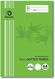 Olympic, A4 Exercise Book, 64 Pages, 18mm Dotted Thirds Ruling with Red Margin