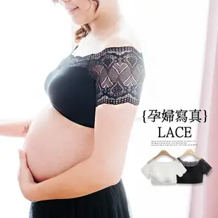 孕婦寫真 透膚蕾絲一字領上衣【HD558】哈韓孕媽咪孕婦裝