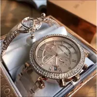 在飛比找露天拍賣優惠-手錶 鑲鑽大錶盤日曆防水三眼時尚女錶mk5896 手錶手鐲手