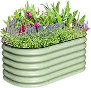 YoMixue Raised Garden Bed 105x60x43cm, 2-in-1 Zinc-Aluminum-Magnesium Coated Steel Planter Box, Rust-Resistant Outdoor Metal Garden Bed for Vegetables, Flowers, Herbs & Fruits-Light Green