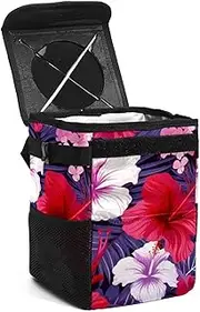 Car Trash Can with Lid,Bag Hanging Storage Pockets Leak-Proof,Portable Garbage Bin,Flower Tropical Flowering