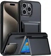 for iPhone 15 Pro Case with Credit Card Holder (3 Cards) &Kickstand, Military Grade Drop Protection, Rugged Hard Back for iPhone 15 Pro Wallet Phone Case, 6.1" 2024