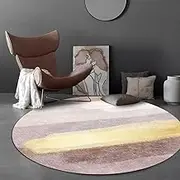 Circle Short Pile Carpet Non Slip Design, Living Room Bedroom Office Dining Kitchen Mat Pink Yellow Modern Abstract, Beige, 90 x 90 cm