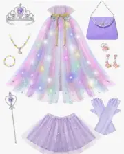 Amazon Light Up Princess Cape, Skirt & Accessories in Purple, 11 Pieces - New