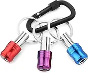WORKPRO 1/4 inch Hex Shank Bit Holder, 3pcs Quick Release Drill Bit Holder Keychain for Impact Driver, Portable Screwdriver Bits Holder, Aluminum Alloy, Color Coded