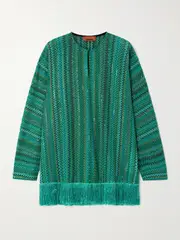 [Missoni] Missoni - Fringed Sequin-embellished Metallic Crochet-knit Top - Green - large large Green