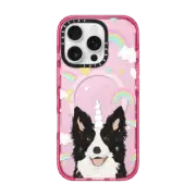 iPhone 16 Pro Impact Case MagSafe Compatible Border Collie dog rainbows unicorn fun pastel clear transparent cell phone case dog breeds