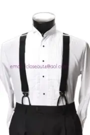Leather End Stretch Elastic Button-On Suspenders Formal Solid Black Braces