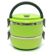 2 Layers Stainless Steel Bento Lunch Box Portable Thermal Insulation Lunch Box GREEN COLOR