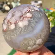 1.14LB Natural Sakura Flower Agate QUARTZ Sphere Crystal Ball Healing