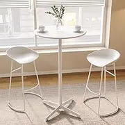 High Top Bistro Table Bar Table Pub Table Round Metal Patio Dining Table Breakfaset Desk Furniture Industrial Space Saving Table with Metal Frame - White