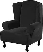 2 Piece Velvet Wingback Chair Slipcover Set - Stretch Plush Furniture Protector(K)