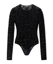 logo-print mesh bodysuit IT40,IT44,IT42,IT38 black