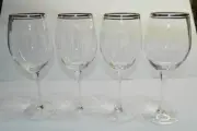 Mikasa Platinum Rim Trim Ballon Optic Bowl Wine Glasses 20 oz Lot of 4 EUC NWT