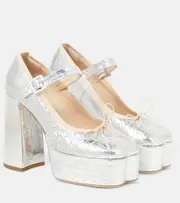 [Simone Rocha] Simone Rocha Metallic leather platform pumps AU 4 silver
