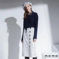 在飛比找momo購物網優惠-【mia mia】白格紋排釦及膝裙