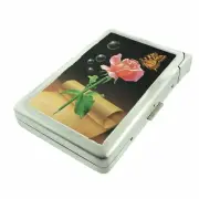 Surreal Rose Art Cigarette Case w/Built in Lighter Metal Wallet