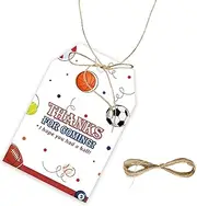 FORSHEEP 50pcs Ball Thank You Tags, Football Gift Tag with String for Sport Themed Party, Basketball Thank You Paper Tags for Sport Themed Birthday Party Favors