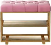 Entrance Shoe Bench,Entryway Shoe Bench Storage Bench End of Bed Bench Shoe Rack Bench Nordic Double Layer, Household Shoe Changing Stool with Flannel Cushion, Entrance Wrought Iron Shoe STO