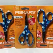 Fiskars Scissors 3 Pairs Pointed Tip Blue Space Planets Non Stick Coating 5"