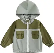 [MBMSHEGH] Toddler Baby Grils Boys Hoodie Zipper Waterproof Patchwork Raincoat Lightweight Windbreaker Outwear Rain Jacket 1-4T