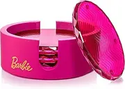 Barbie x Dragon Glassware Crystal Coasters - Pink Crystal Glass Coasters for Drinks Set of 4 - Barware for Coffee Table - Diamond Coaster Set with Holder