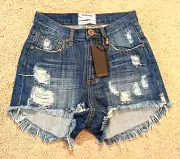 New One Teaspoon FP sz 26 Blue Colt High Waist Bonitas Denim Jean Short yfb2
