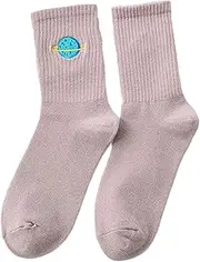Mfacl New Socks Women's Planet Universe Embroidery Cotton Mid-Tube Women's Socks Interesting Socks (Color : Grey, Size : One Size)