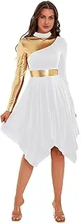 [Riismen] Women's Metallic Patchwork Praise Liturgical Dress Asymmetrical Hem Worship Lyrical Dance Costume