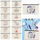 Quotes Canvas Zipper Women Girl Pouch Traveling Cosmetic / Makeup Bag