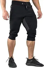 [YSENTO] Men's Casual Cotton Shorts 3/4 Jogger Capri Pants Below Knee Short Pants with Pockets