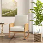 CostwayRocking Chairs with Rattan Armrests and Upholstered Cushion