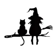 Iron Silhouette Cute Witch and Garden Stake on the Branch Yard Art Decor,3682