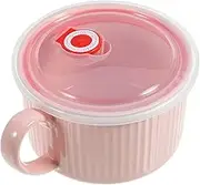 HOLIDYOYO Ceramic Bowl with Lid and Handle, Microwave Safe Bowl Noodle Soup Bowl with Vented Lid Round Cereal Bowls Food Container for Instant Noodle, Ramen, Soup, Cereals, Oat, Fruits