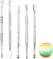 uxcell 6 Pcs Wax Carving Tools Stainless Steel Wax Carving Sculpting Tools with 5ml Silicone Container Jar for Modeling Shaping, Silver Tone