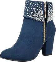 [Cilipuloy] Winter high Heels for Womens uniformal Dress Shoes with Rhinestone Ankle Boots for Ladies Heeled Booties Zip up Pointed Toe bootas