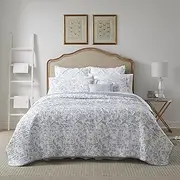 [Laura Ashley] Home - Amberley Collection - Quilt Set - 100% Cotton, Breathable & Lightweight, Reversible Bedding, Pre-Washed for Added Softness, Twin, Spa Blue