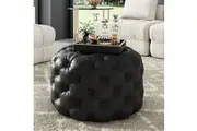 DREAMO Round Tufting Ottoman Black