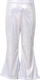 [Jhaoyu] Girls Boys Metallic Bell Bottom Flare Pants Elastic Waist Hip Hop Jazz Dance Pants Disco Stage Performance Costume