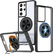 [RUNGOS] 360°Rotatable Ring for Samsung S21 Ultra Case Magsafe with Stand (Stable Magnetic) [12FT Drop Protection] Clear Back Shockproof Case for Samsung Galaxy S21 Ultra Case, Magnetic Case 6.8'' 2021