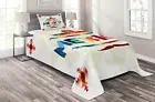 Mexican Quilted Coverlet & Pillow Shams Set, Sombrero Aztec Print