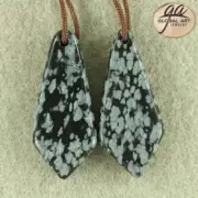 BI17835 # 1 Pair Natural Matched black snowflake obsidian Pendant Earrings Bead